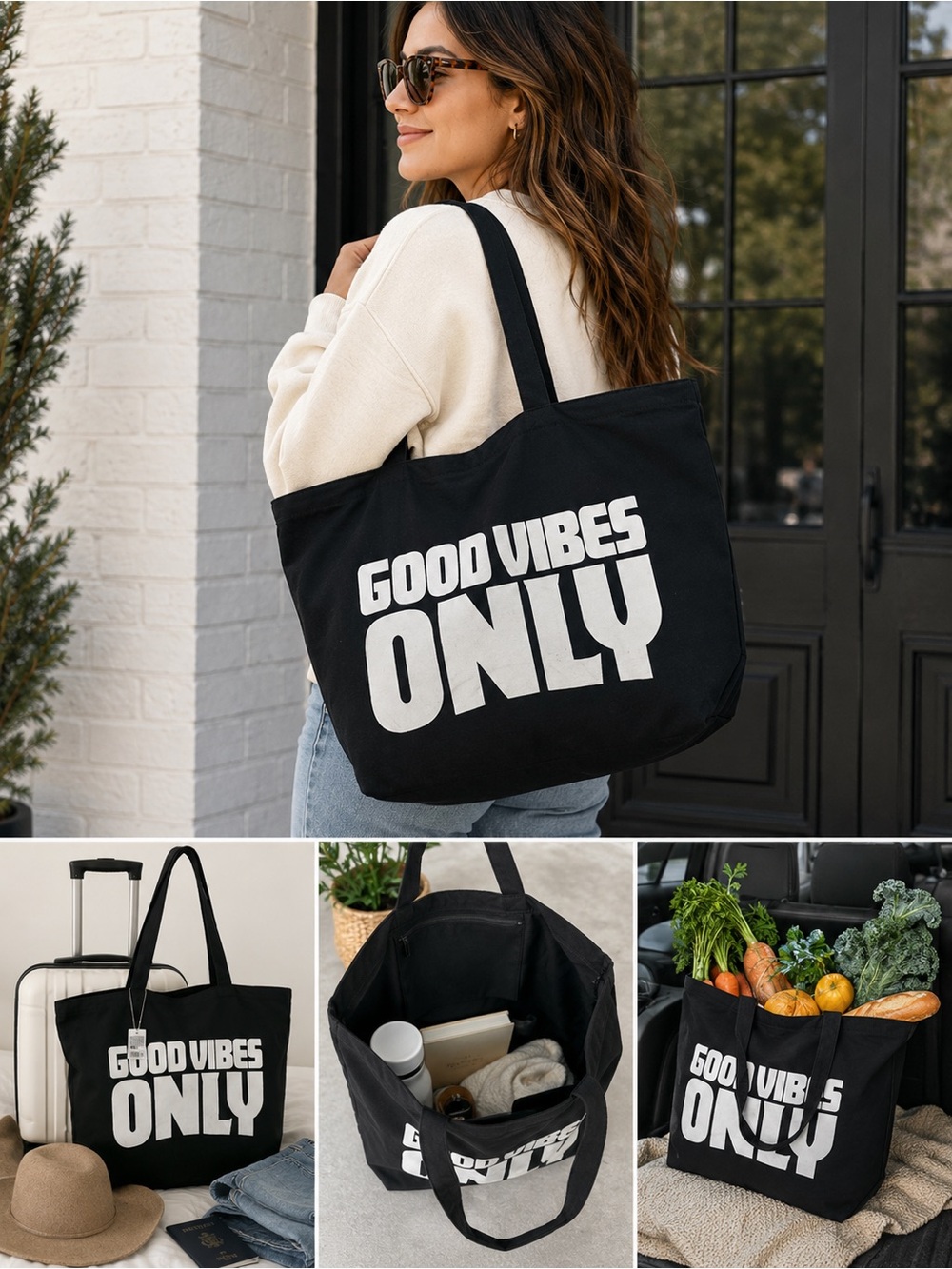 Good Vibes Only Black Tote Bag